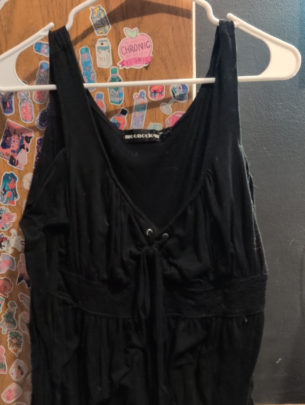 Black Shoulderless Top with Front Tie